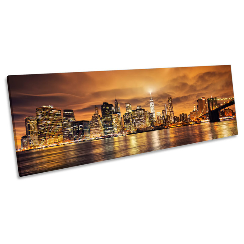 New York Skyline City Sunset by Unknow - Wrapped Canvas Panoramic Print, 45.72cm H x 137.16cm W x 2cm D