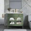Lavabo de salle de bain 35,6 po Mid-Century avec verre à motif et bande lumineuse à capteur de mouvement, meuble-lavabo sur pied Farmhouse avec rangement, meuble-lavabo haut de gamme pour salle de bain, vert-1755777764