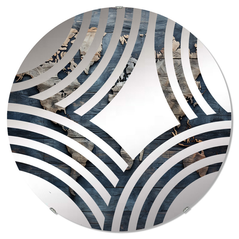 Rustic Route World Map II - Miroir décoratif Baptist Fan | Rond, 23,6 po x 23,6 po