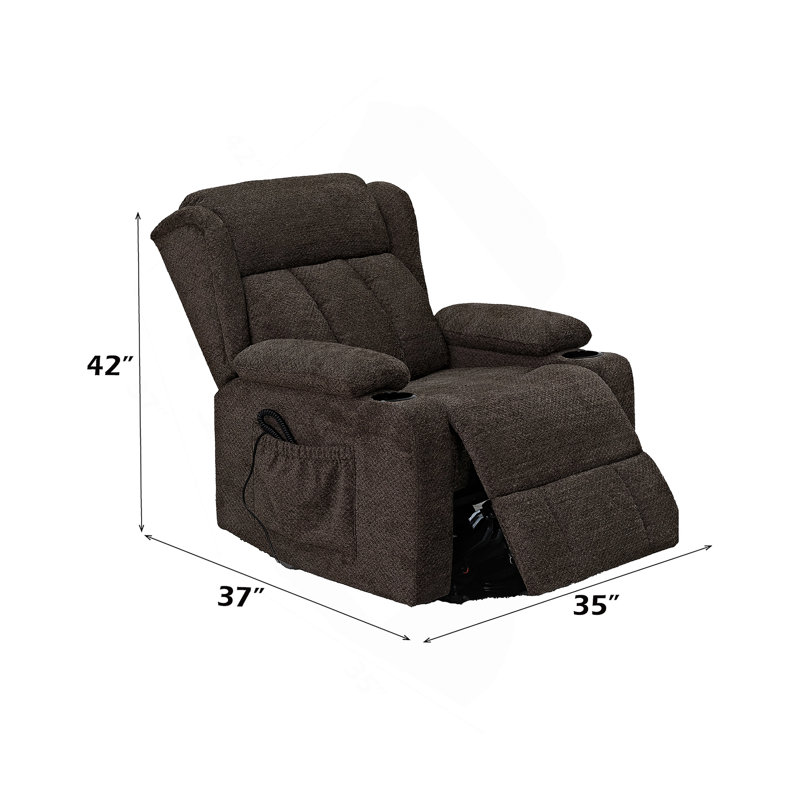 Fauteuil inclinable électrique brun en lin avec mouvement et porte-gobelet