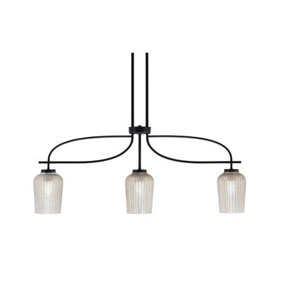Luminaire pour îlot 3 lumières Cavella au fini noir mat avec verre texturé de 5 po