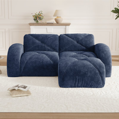  Canapé en L en velours à compression avec repose-pieds mobile