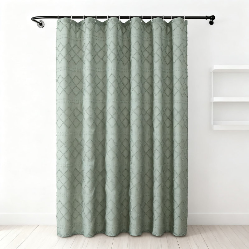 Rideau de douche Farmhouse, motif rayé à carreaux jacquard avec bords froncés, tissu en polyester doux, comprend des crochets résistants à la rouille pour une installation facile
