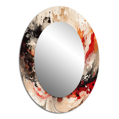 Red Black Chromatic Agate II - Large Oval Wall Mirror On Metal