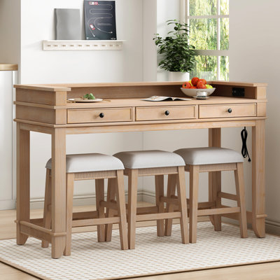 Ensemble de table de salle à manger 4 pièces pour 3 personnes, ensemble de table et chaises de cuisine rétro avec 3 tiroirs de rangement, idéal pour les petits espaces