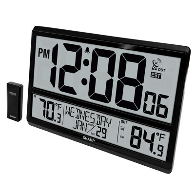 Sharp Atomic Digital Tabletop Alarm Clock, Never Needs Setting, Indoor Outdoor Temperature 