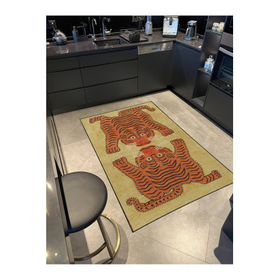 Tapis beige tissé à imprimé tigre Mosso