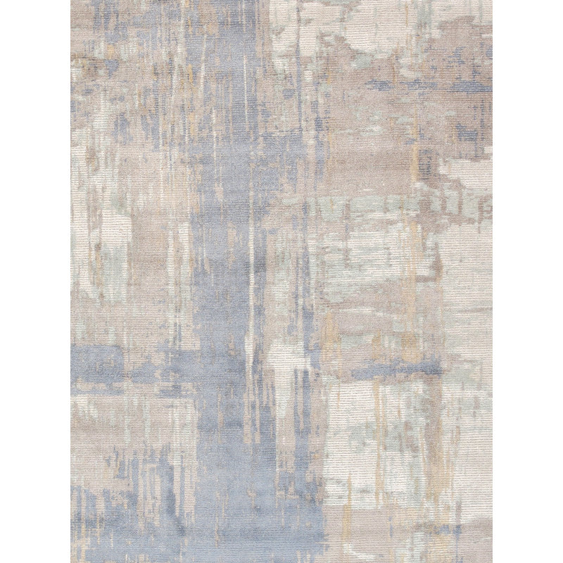 Tapis beige / gris abstrait fait à la main tissé à la main, Rectangle 8 pi x 10 pi