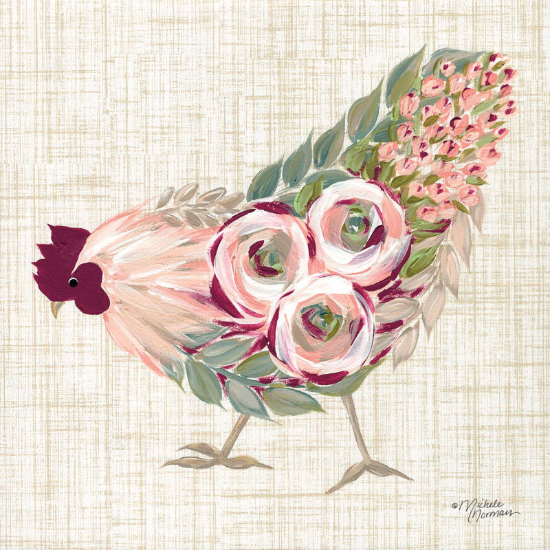 Botanical Rooster II - Peinture, H 30 po x l 30 po, Toile tendue