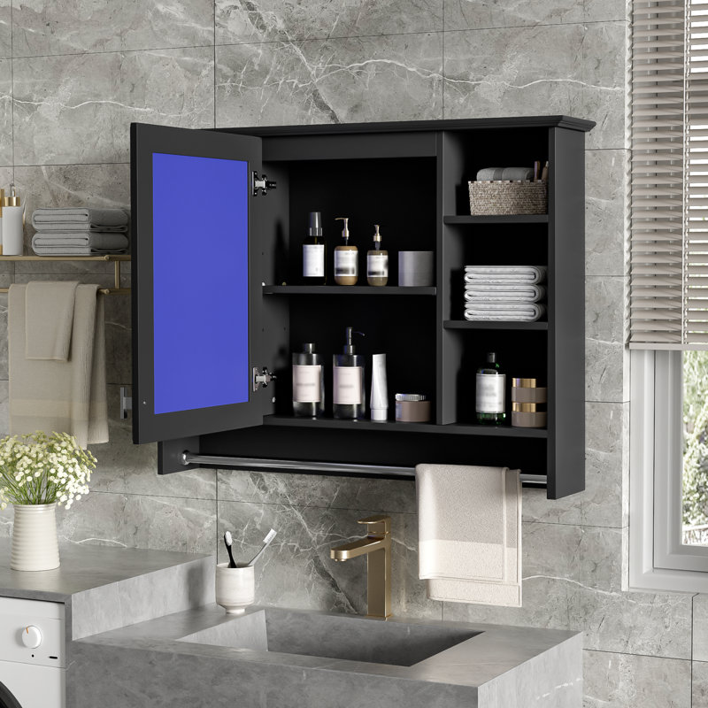 Armoire à pharmacie murale l 36 "x P 7,1" avec charnières à fermeture douce, tablette et support réglables, Noir