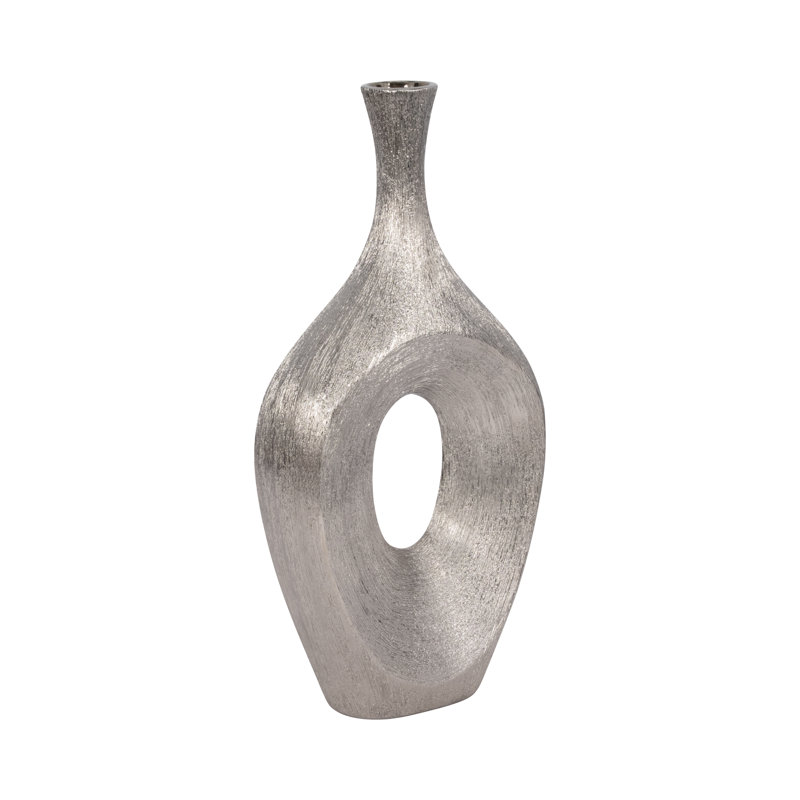 Ethean Decorative Stoneware Ceramic Vase with Sculptural Modern Silhouette and Textured Oval Body for Contemporary Display Appeal