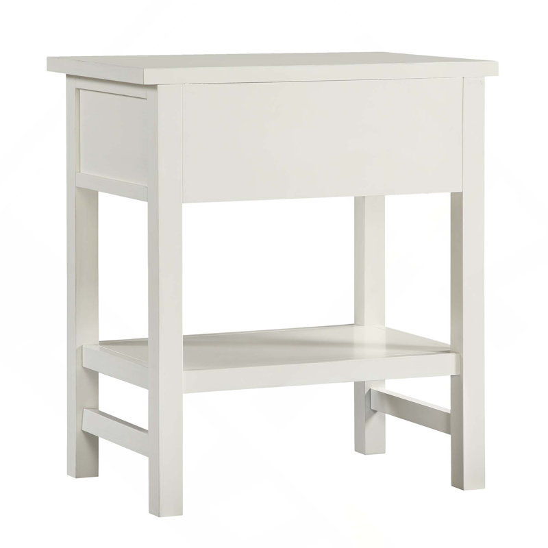 Distressed Wooden Nightstand With French Dovetail Drawer & 1 Shelf, Antique White