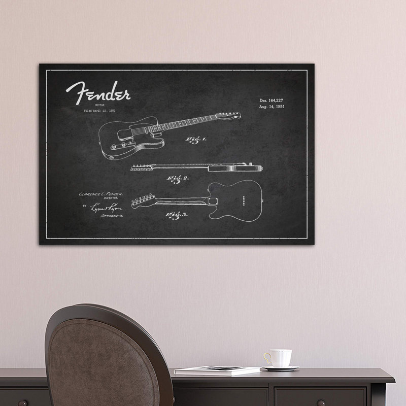 Fender Guitar Patent Blueprint - Wrapped Canvas Print, 101.6 cm H x 66.04 cm W x 3.175 cm D