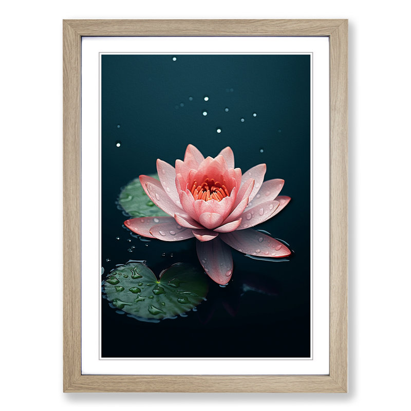 Water Lily Minimalism - Framed Print, Oak , 46cm H x 34cm W x 2cm D