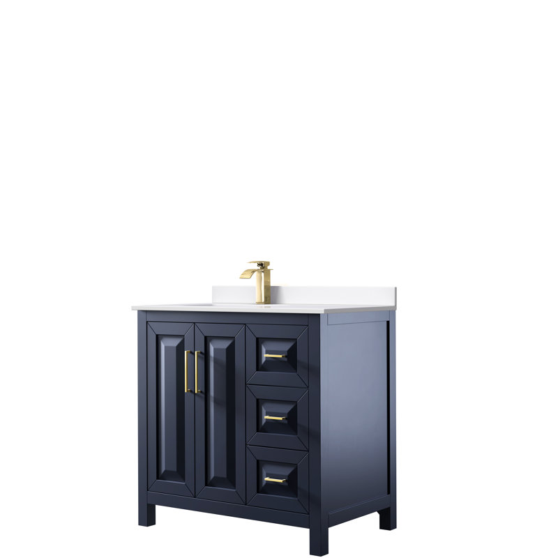 Daria 36'' W Single Vanity, Brushed Gold, Dark Blue, White Cultured Marble