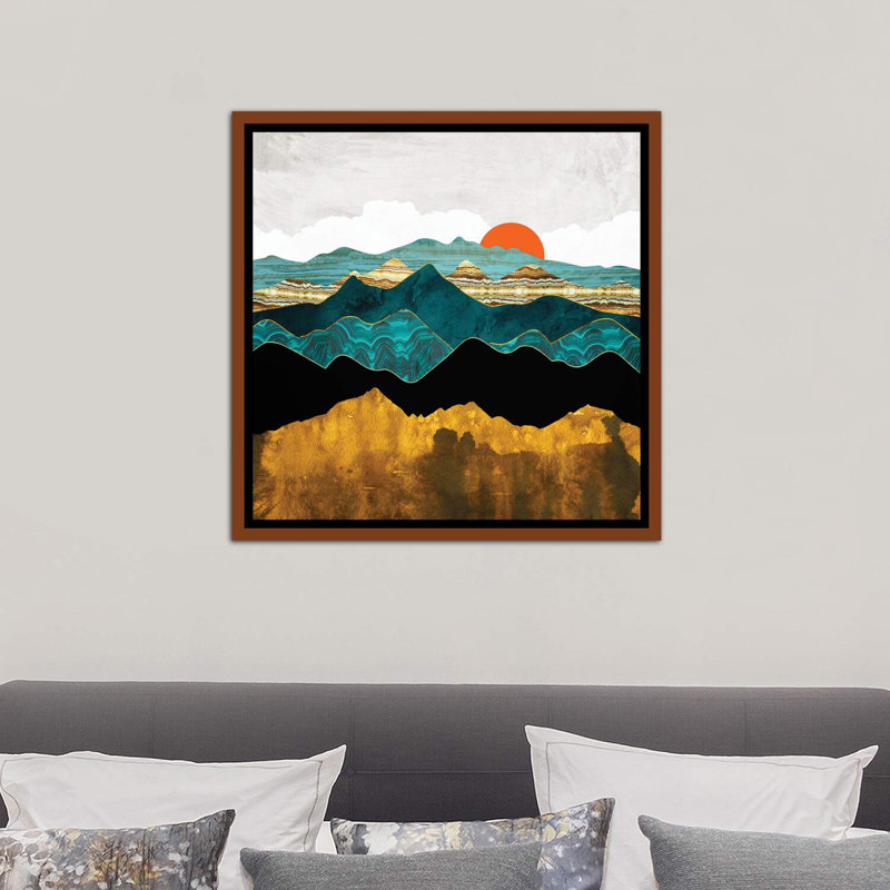 Turquoise Vista - imprimé, Cadre flottant brun, H 26 po x l 26 po x P 1,5 po