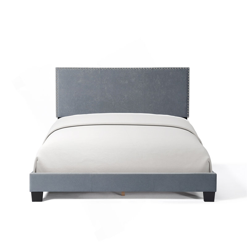 Lit plateforme tapissier en lin, Gris, Grand lit