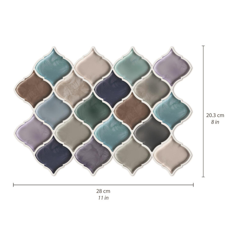 20cm W x 28cm L Gel Peel and Stick Mosaic Tile, Green/Blue
