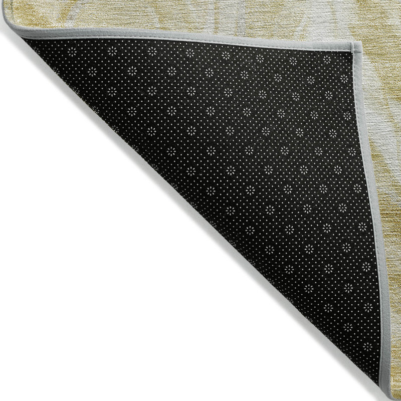 Tapis extérieur rond lavable abstrait doré 8 pi beige et ivoire