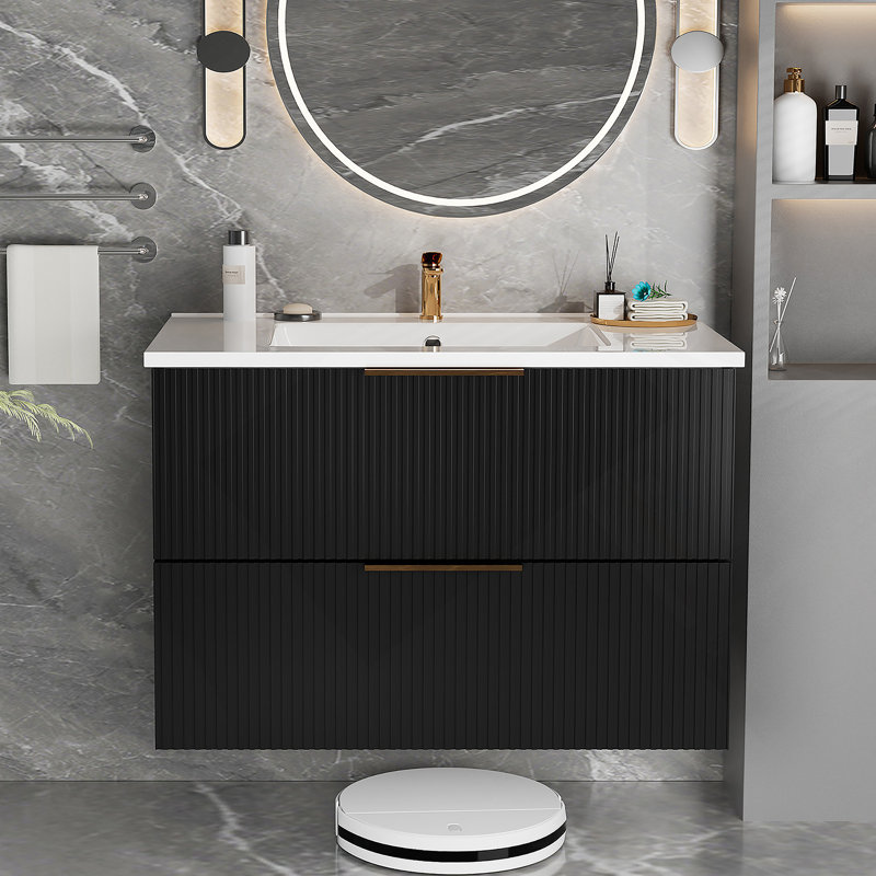 Armoire de salle de bain en bois, Noir, 29"