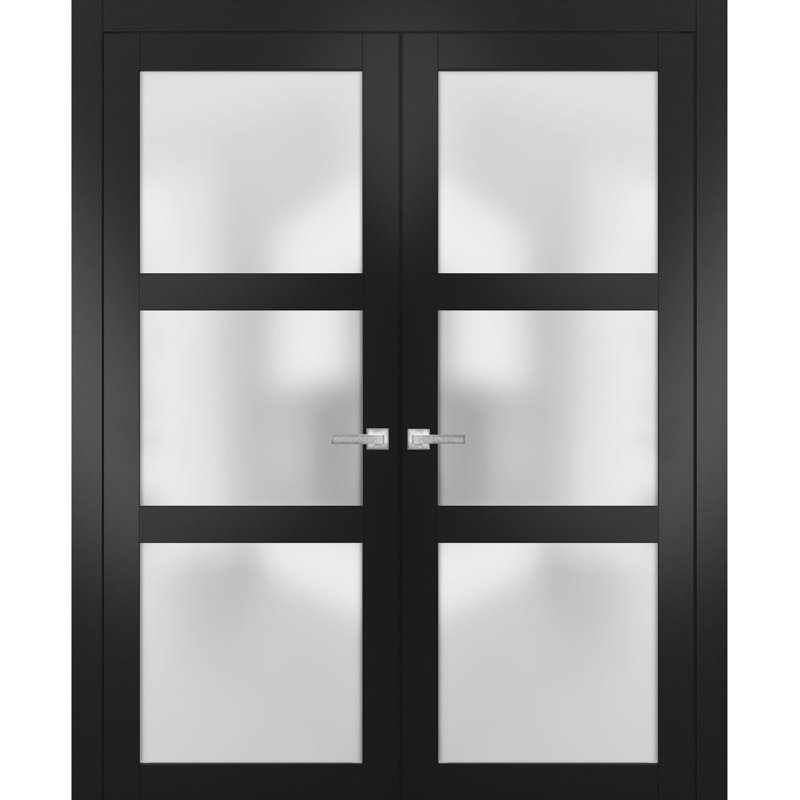 Portes françaises en verre givré Lucia, Noir, 48 po x 84 po
