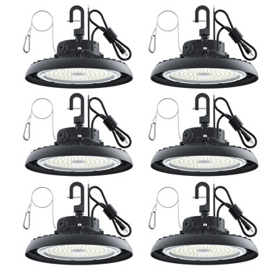 6 Pack 180W LED UFO High Bay Light, 32400lm 0–10V Dimmable, 6000K Daylight, IP65 Waterproof, Commercial Warehouse Garage Gym Light, Plug & Play with Hook & Cord
