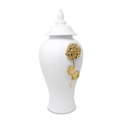 Pot à gingembre blanc avec fleur dorée