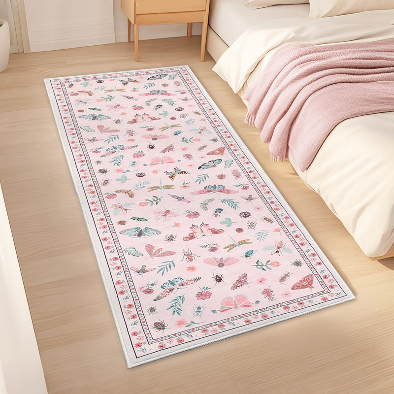 Insect Floral Area Rugs Modern Accent Carpet with Non-Slip Backing, Stain-Resistant Low Pile Floor Cover, Machine Washable Ultra-Soft Indoor Mat for Living Room, Bedroom, Kitchen