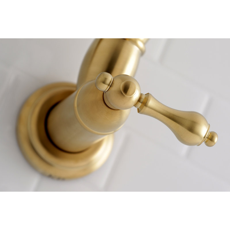 Kingston Brass Restoration Two-Handle 1-Hole Wall Mount Pot Filler Faucet, Brushed Brass
