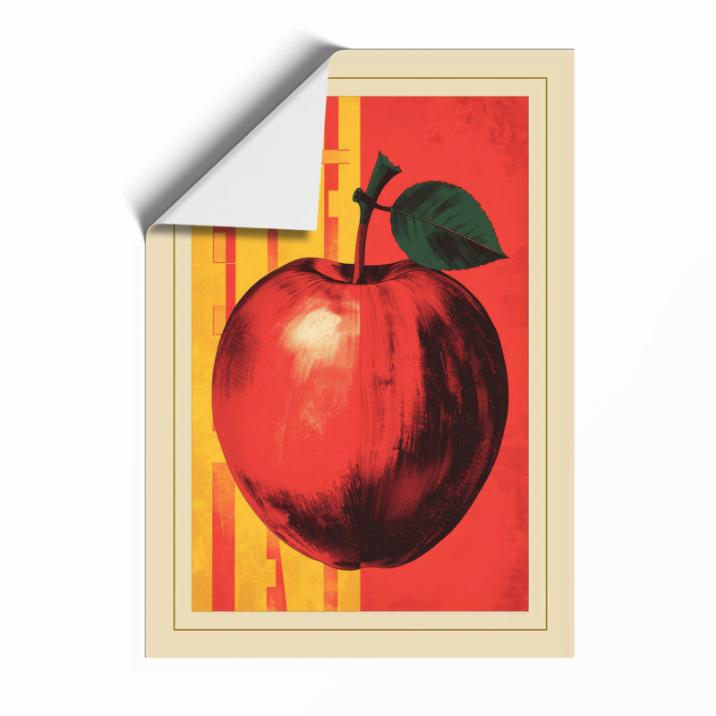 Red Apple Print Retro - Framed Print, Unframed, A1 - 84.1 x 59.4 cm