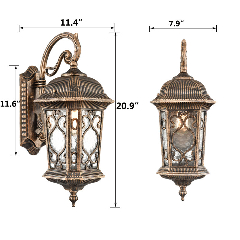 Outdoor Wall Lights Waterproof Outside Porch Light Water Glass Shade, Antique Brass