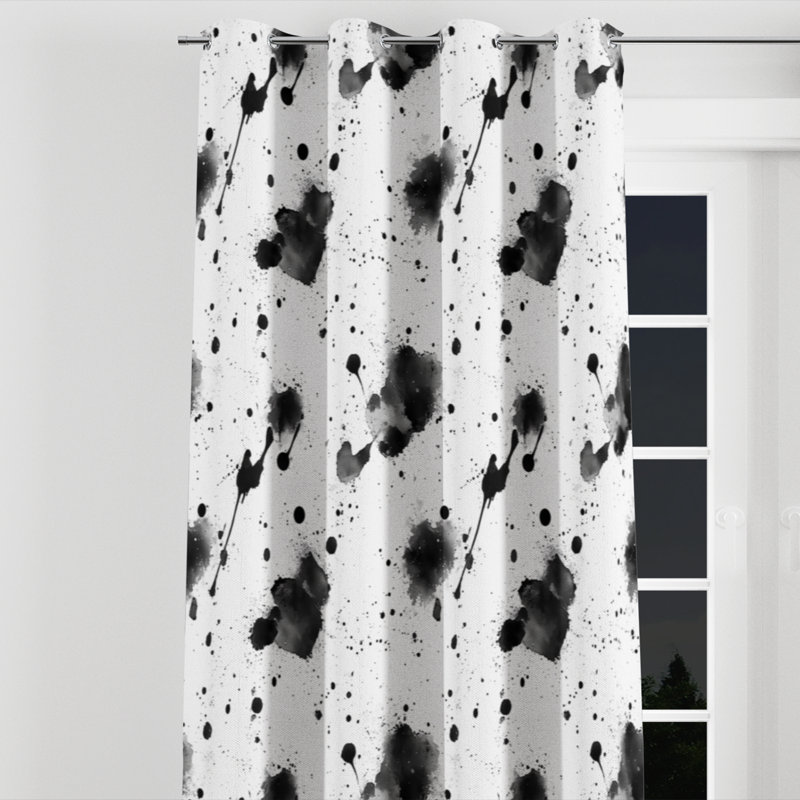 Rideaux de fenêtre modernes - Rideau à œillets à encre noire et blanche abstraite - 1 panneau, L 52 po x L 108 po