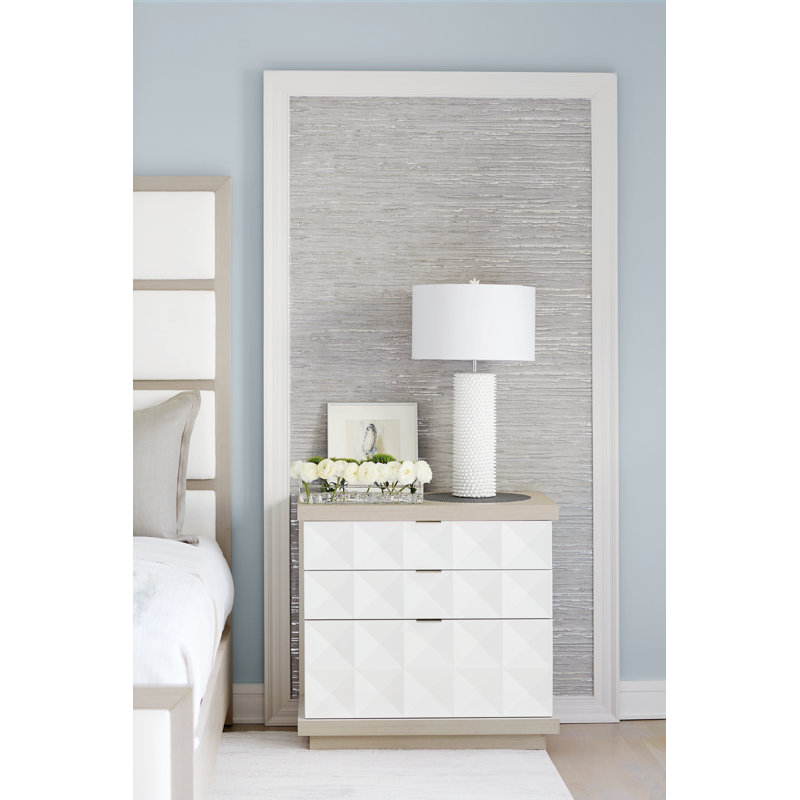 Axiom Transitional 3-Drawer Nightstand in Gray/White with Inverted Pyramid Motif