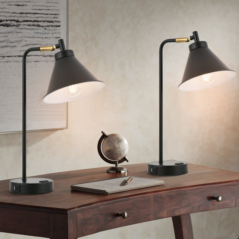 Touch Dimmable  Metal Desk Lamp with USB & Type-C & AC Outlet Industrial & Bulbs, Black