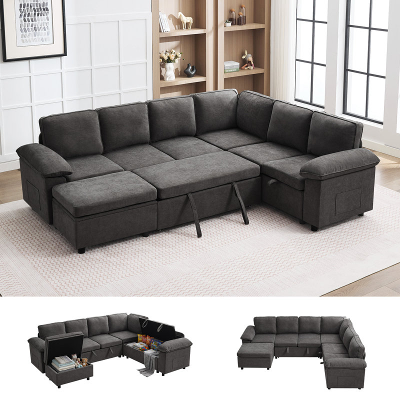 Canapé-lit modulaire modulaire en forme de U 108 po 108 po avec lit escamotable et repose-pieds avec rangement 108 po