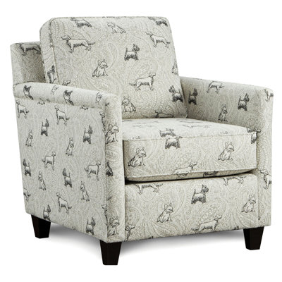 Fauteuil de transition à motif de chien en chenille multicolore avec passepoil et grand coussin de dossier, 77,5 cm L x 92,7 cm l x 100,3 cm H, convient au salon principal, corde colorée, grande capacité 18 kg.