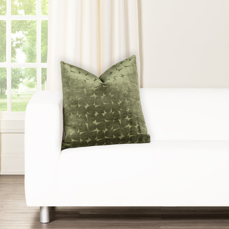 Coussin décoratif, Plumes, Carré 18 po, Vert