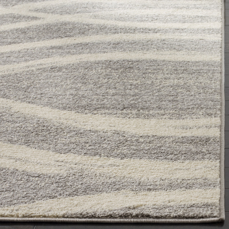 Shelva Performance Abstract Rug, Square 3', Gray/Cream