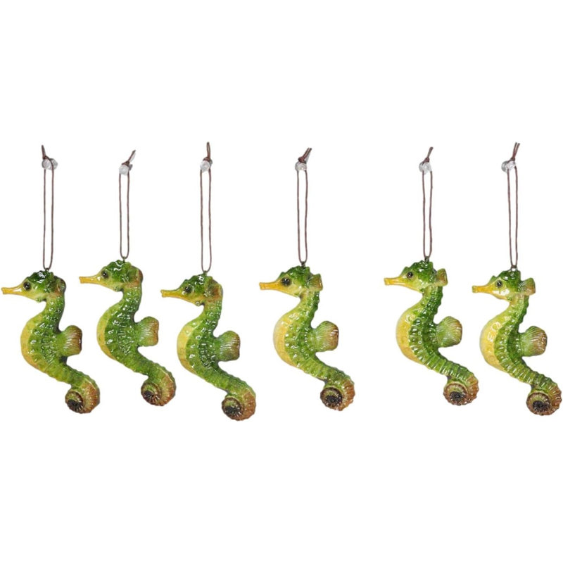 Ensemble de 6 décorations murales décoratives en forme d'hippocampe, H 4,25 po x l 2,25 po x P 0,5 po, Green