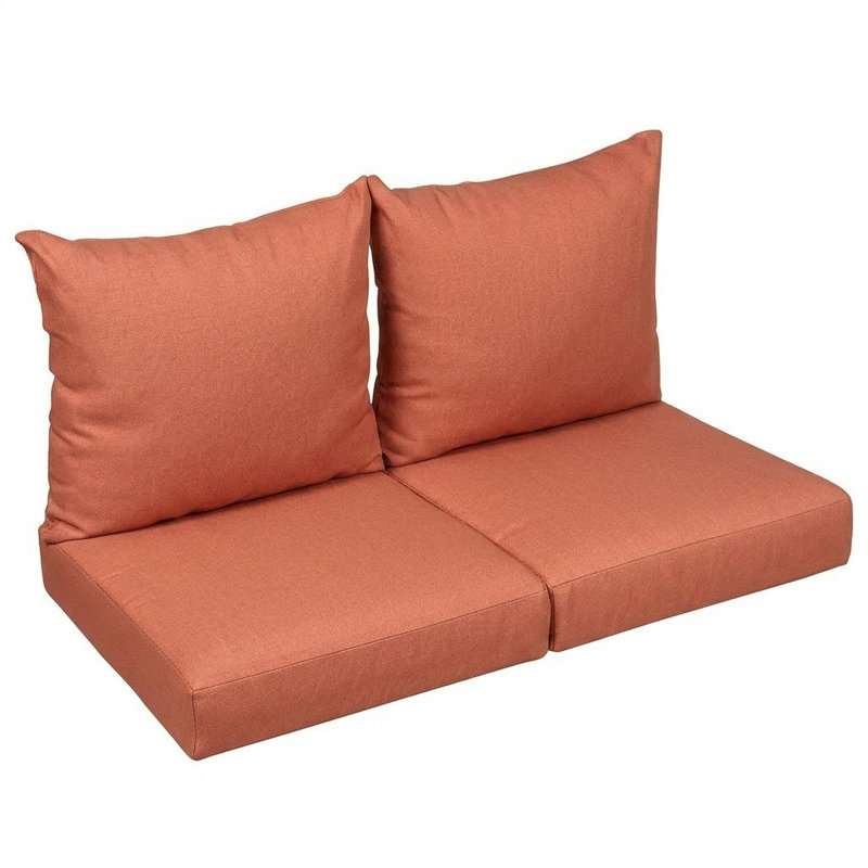 Sunbrella Outdoor Solid Loveseat Pillow and Cushion Set, Sunbrella - Canvas Persimmon, 29 in W x 27 in D x 5 in H