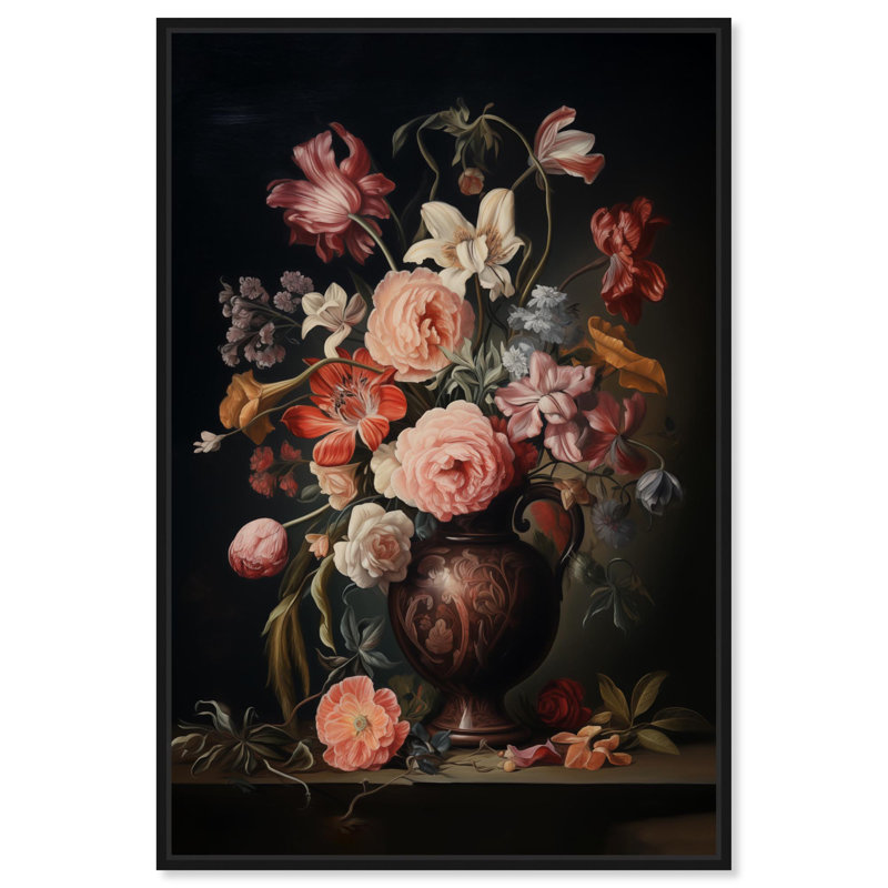 Art mural Vase victorien, H 16 po x l 11 po, Cadre noir
