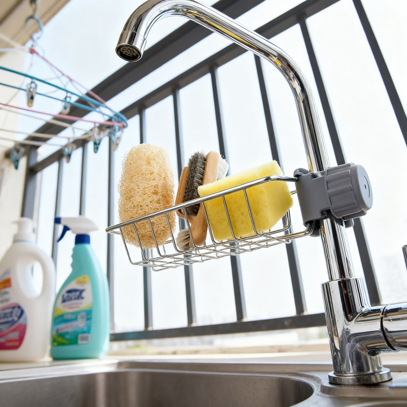 Porte-robinet en acier inoxydable avec loofah
