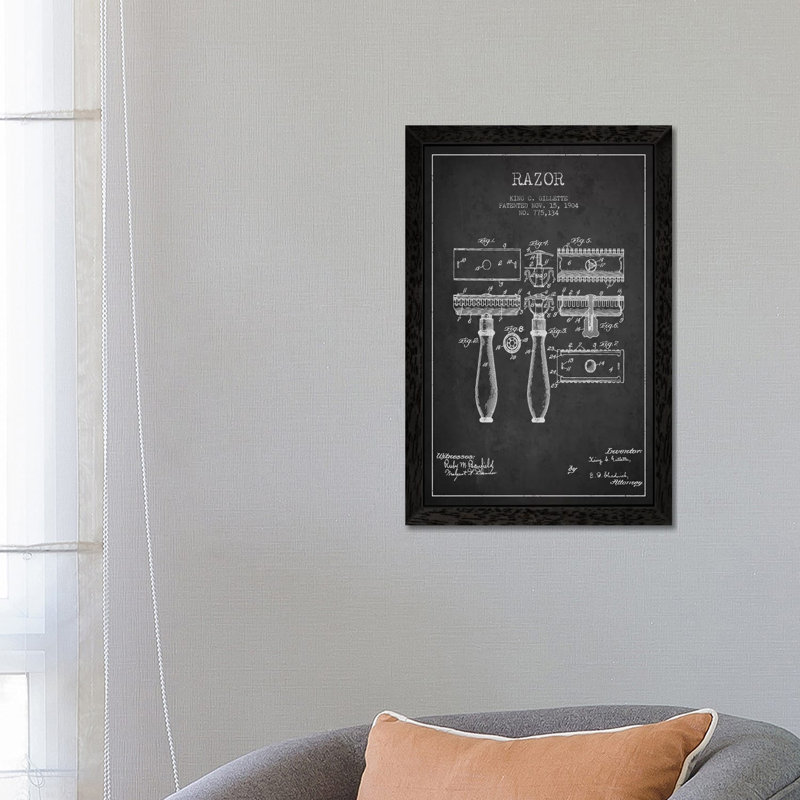Razor Charcoal Patent Blueprint by Aged Pixel - Print on Canvas, 66.04 cm H x 45.72 cm W, Black Framed