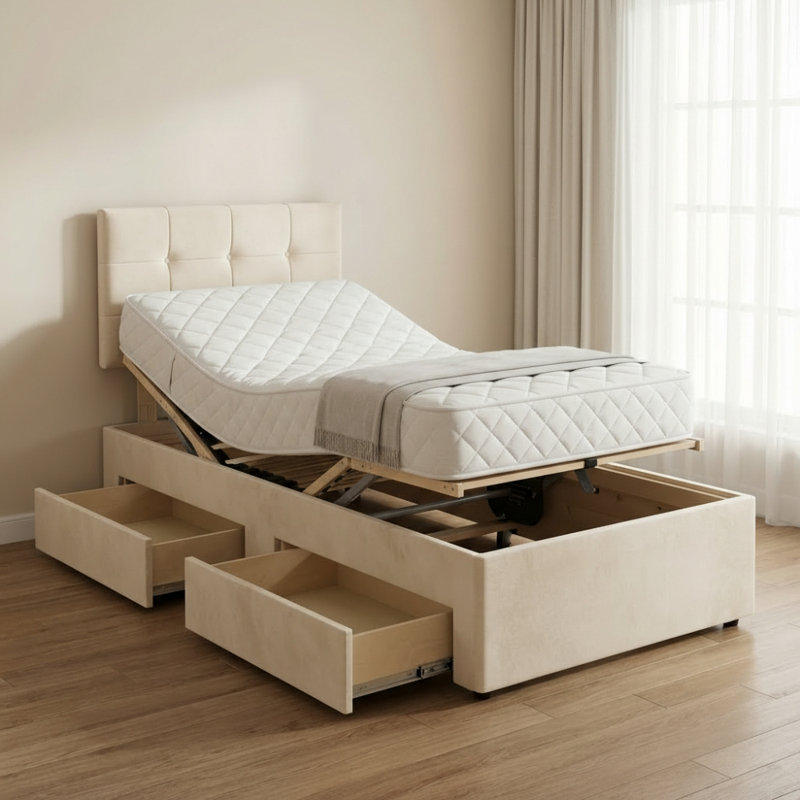Upholstered Storage Bed, Single (3ft): 95 cm x 209 cm, Plush Cream