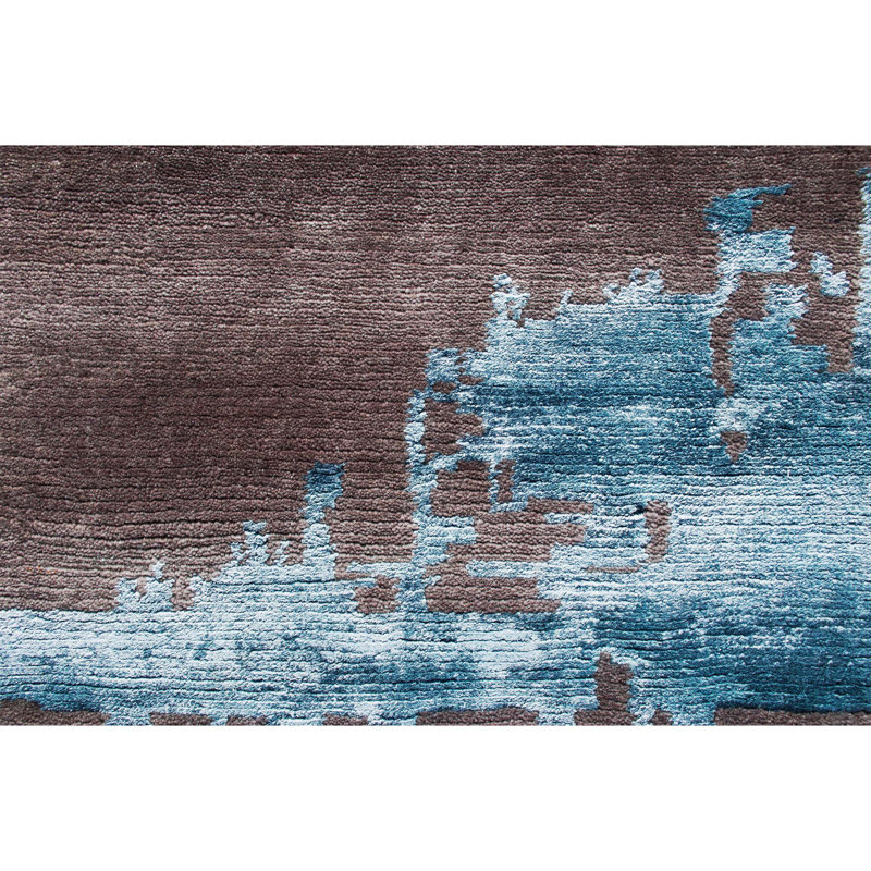 Tapis brun / bleu sarcelle / blanc de haute qualité noué à la main, Rectangle 8 pi x 10 pi