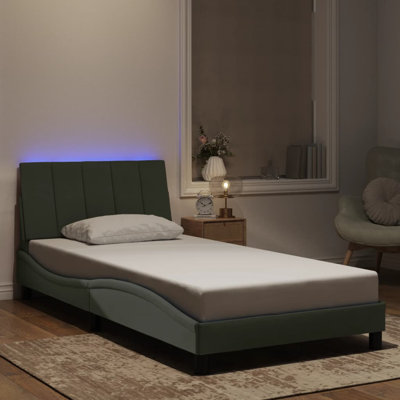 Structure de lit avec DEL sans matelas Hanko gris clair 39,4 po x 79,9 po