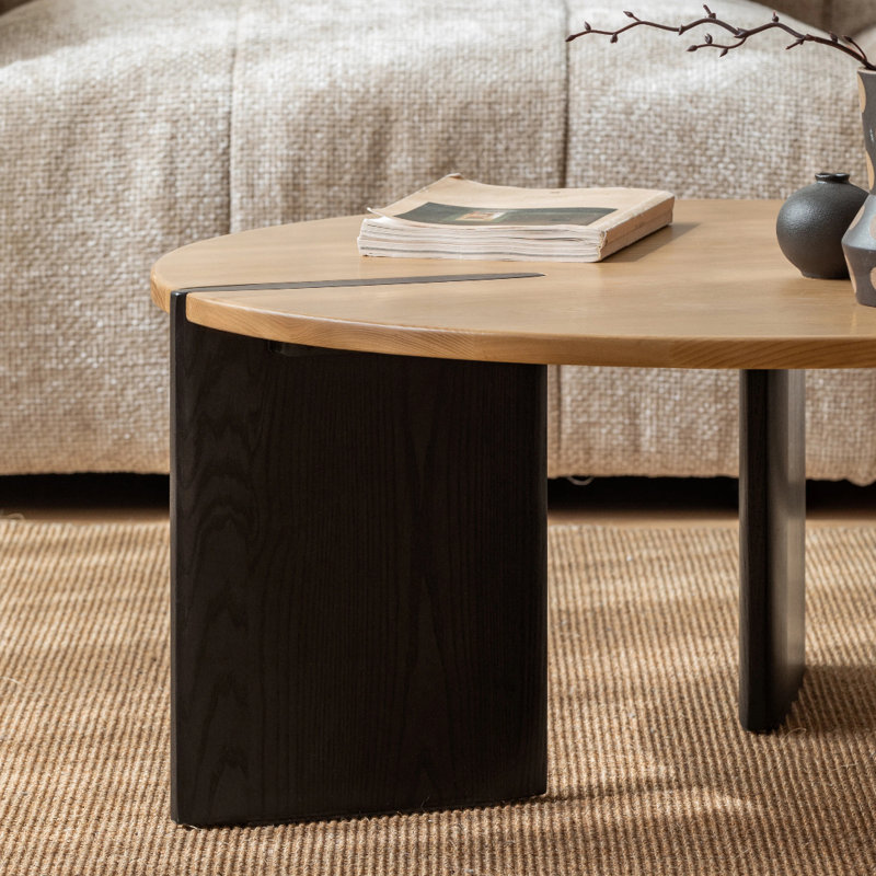 Table basse ronde en chêne massif 31,5 ", Table basse 31,5 ", Plateau de table en chêne et pieds noirs