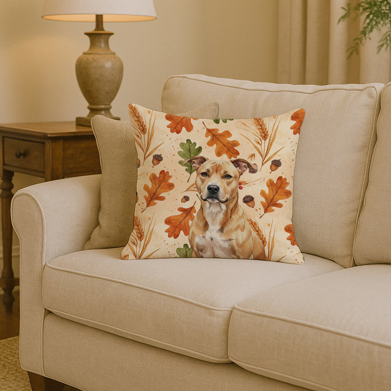 Coussin décoratif fauve American Staffordshire Terrier Heirloom, Carré 14 po, Staffordshire terrier fauve
