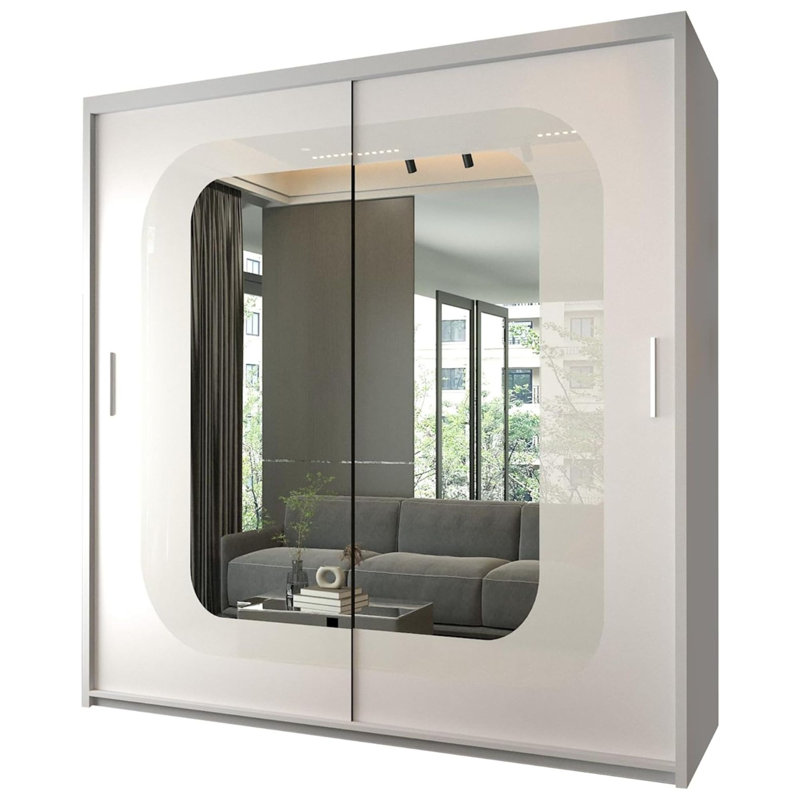 Bellarae Laminate Wardrobe, 217cm H x 203cm W x 62cm D, White (White Strip)