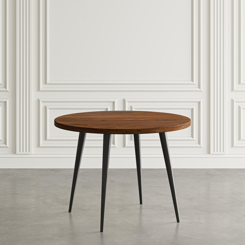 Keandria Acacia Round Solid Wood Top Metal Base Dining Table, Brown